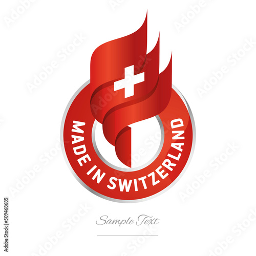 Made in Switzerland Abstract wavy flag torch flame red white modern ribbon strip logo icon vector