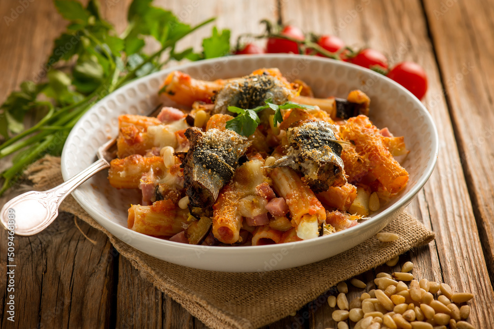 oven pasta with sardines eggplants pine nuts tomato and parsley oven pasta with sardines eggplants pine nuts tomato and parsley