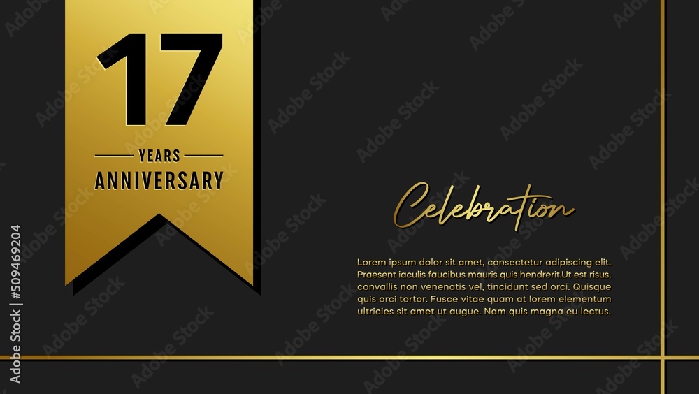 17 years anniversary logo with golden ribbon for booklet, leaflet, magazine, brochure poster, banner, web, invitation or greeting card. Vector illustrations. 17 years anniversary logo with golden ribbon for booklet, leaflet, magazine, brochure poster, banner, web, invitation or greeting card. Vector illustrations.