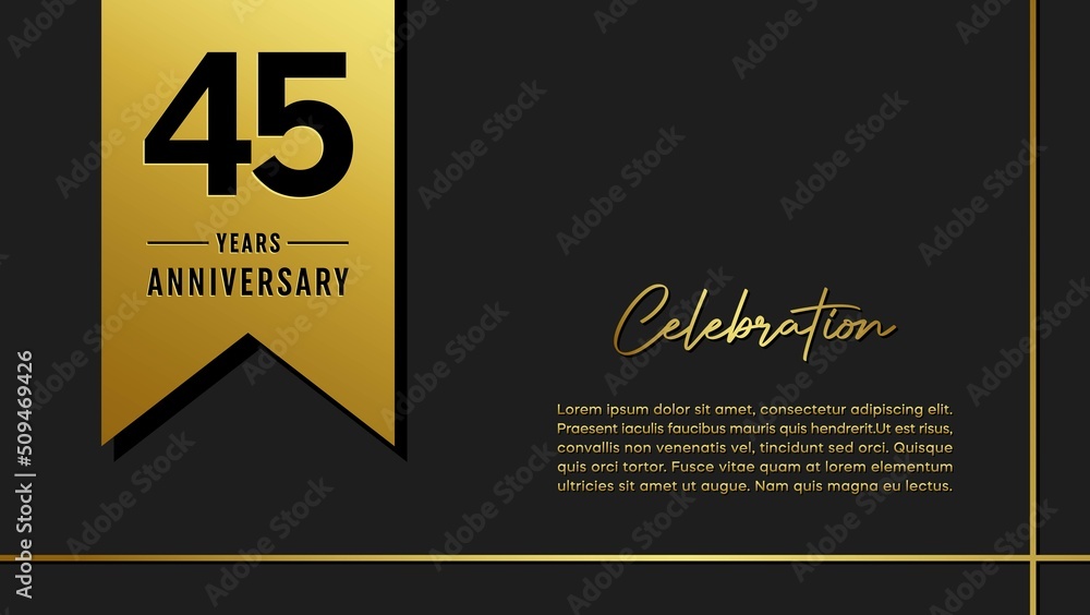 45 years anniversary logo with golden ribbon for booklet, leaflet, magazine, brochure poster, banner, web, invitation or greeting card. Vector illustrations. 45 years anniversary logo with golden ribbon for booklet, leaflet, magazine, brochure poster, banner, web, invitation or greeting card. Vector illustrations.