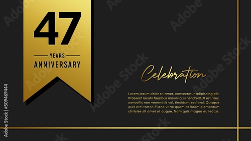 47 years anniversary logo with golden ribbon for booklet, leaflet, magazine, brochure poster, banner, web, invitation or greeting card. Vector illustrations.