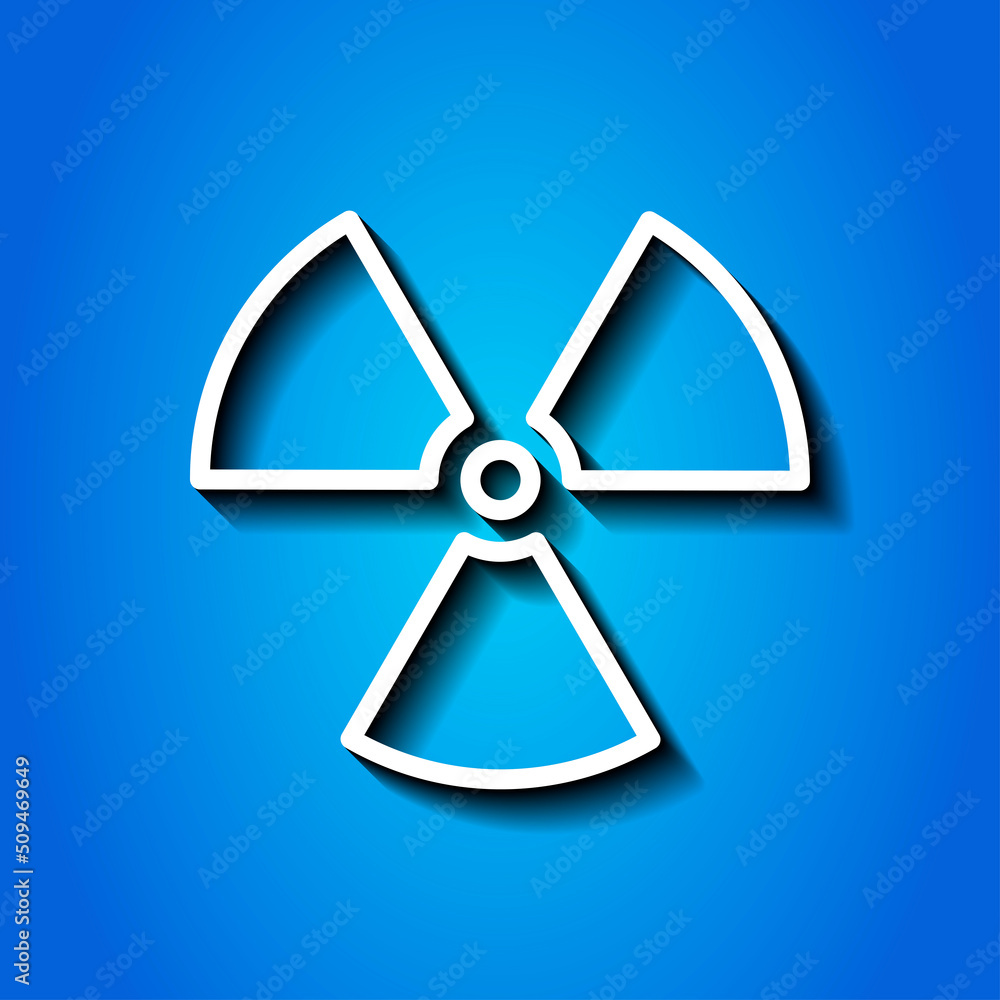 Radiation simple icon vector. Flat design. White icon with shadow on blue background Radiation simple icon vector. Flat design. White icon with shadow on blue background