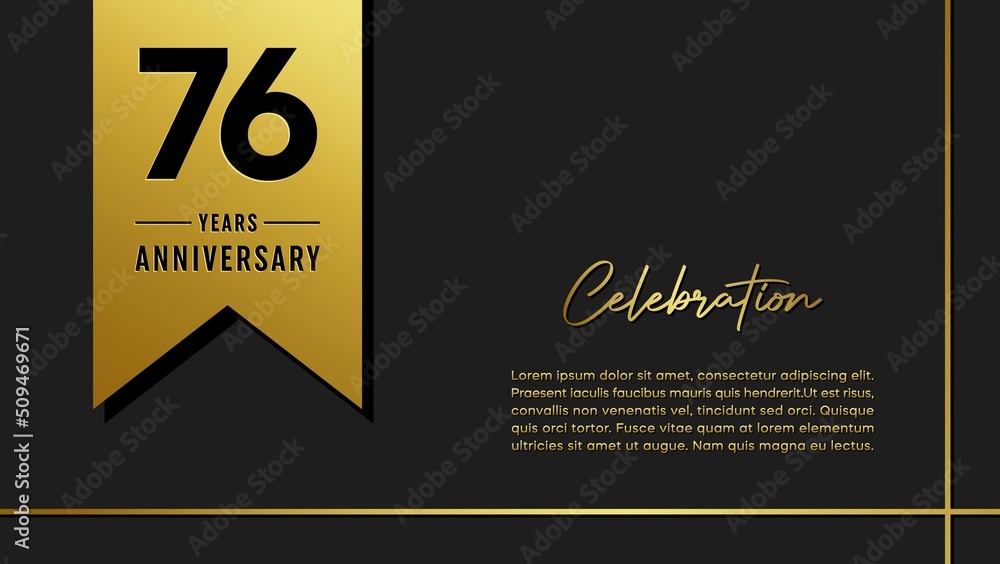 76 years anniversary logo with golden ribbon for booklet, leaflet, magazine, brochure poster, banner, web, invitation or greeting card. Vector illustrations. 76 years anniversary logo with golden ribbon for booklet, leaflet, magazine, brochure poster, banner, web, invitation or greeting card. Vector illustrations.