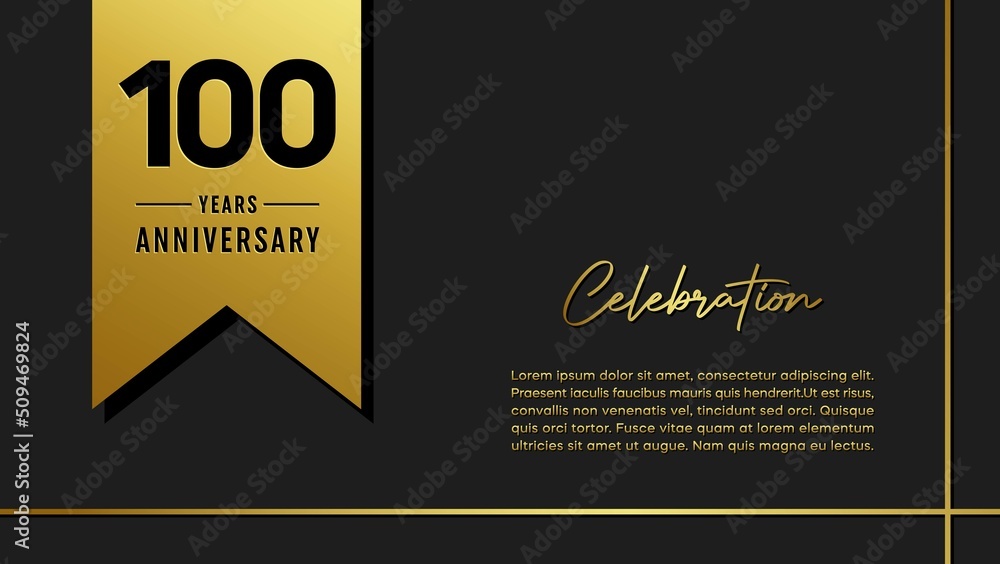 100 years anniversary logo with golden ribbon for booklet, leaflet, magazine, brochure poster, banner, web, invitation or greeting card. Vector illustrations. 100 years anniversary logo with golden ribbon for booklet, leaflet, magazine, brochure poster, banner, web, invitation or greeting card. Vector illustrations.