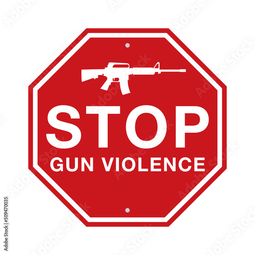Stop Gun Violence Sign with Assault Rifle Illustration