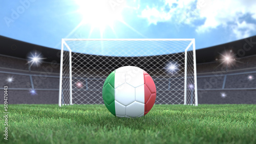 Soccer ball in flag colors on a bright sunny stadium background. Italy. 3D image © Sasha Strekoza