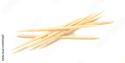 Bamboo toothpicks on white background