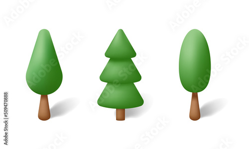 Fototapeta Naklejka Na Ścianę i Meble -  Abstract 3d trees isolated on white background. Volumetric image of plants. Garden, forest and park green tree. Vector illustration.
