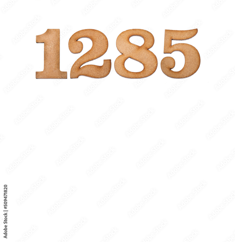 Number 1285 - Piece of wood isolated on white background Number 1285 - Piece of wood isolated on white background