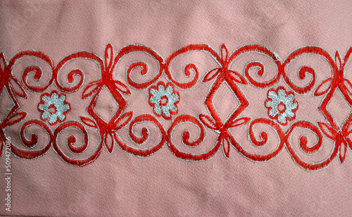 a fragment of embroidery on a dress, close-up, as a texture for the background