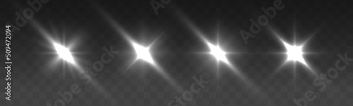 Fototapeta Naklejka Na Ścianę i Meble -  Glow white star sparks, sun light, flash sparkles