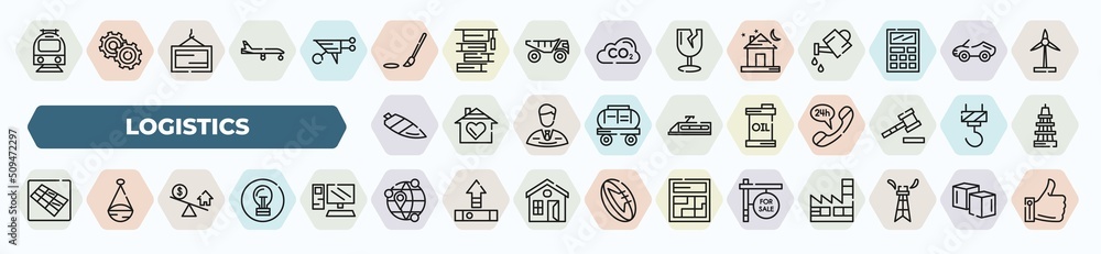 set of 40 thin line logistics icons. outline icons such as frontal ...