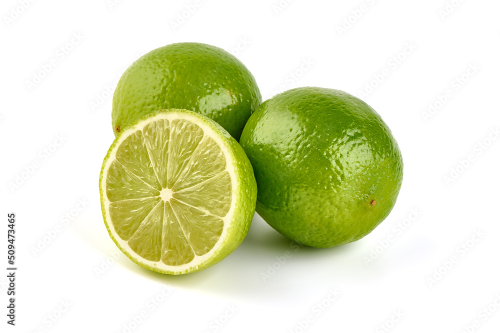 Fresh lime with slice, Isolated on white background.