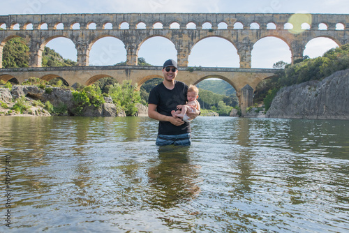 Father Son Roman Aquaduct Pont du Gard France photo