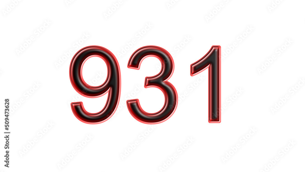 red 931 number 3d effect white background red 931 number 3d effect white background