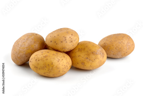 Washed potatoes, organic potato, isolated on white background.