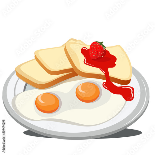 fresh breakfast with egg and bread strawberry in the morning