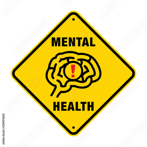 Yellow Mental Health Caution Road Sign Concept Illustration