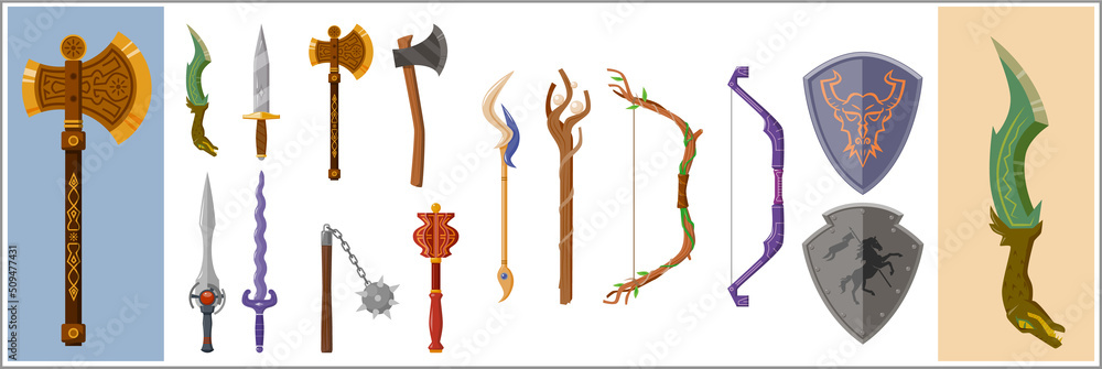 Naklejka premium A collection of fantasy weapon icons