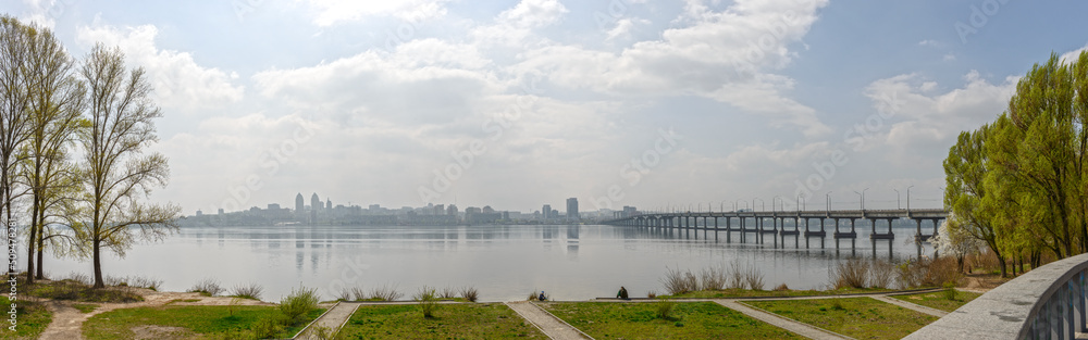 View towards right riverbank of Dnieper river, Dnepropetrovsk, Ukraine.