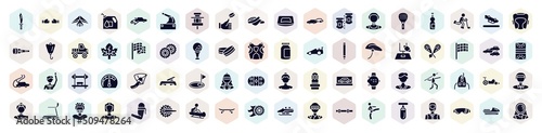 sport avatars filled icons set. glyph icons such as dive knife, hang gliding, coin toss, waterpolo player, victory lap, lacrosse, birdie, kart racing, burnout icon.