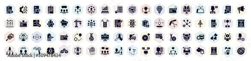 general filled icons set. glyph icons such as credit report, credit history, info chart, credit limit, edge computing, creative pencil rocket, chemical lab, digital economy, hr planning