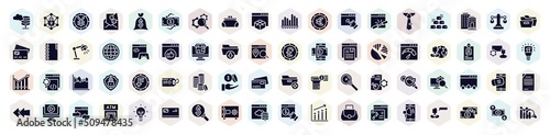 marketing and seo filled icons set. glyph icons such as data cloud, yen big coin, women puser, add link, game developing, user, three dollar coins stacks, eticket, web server icon. photo