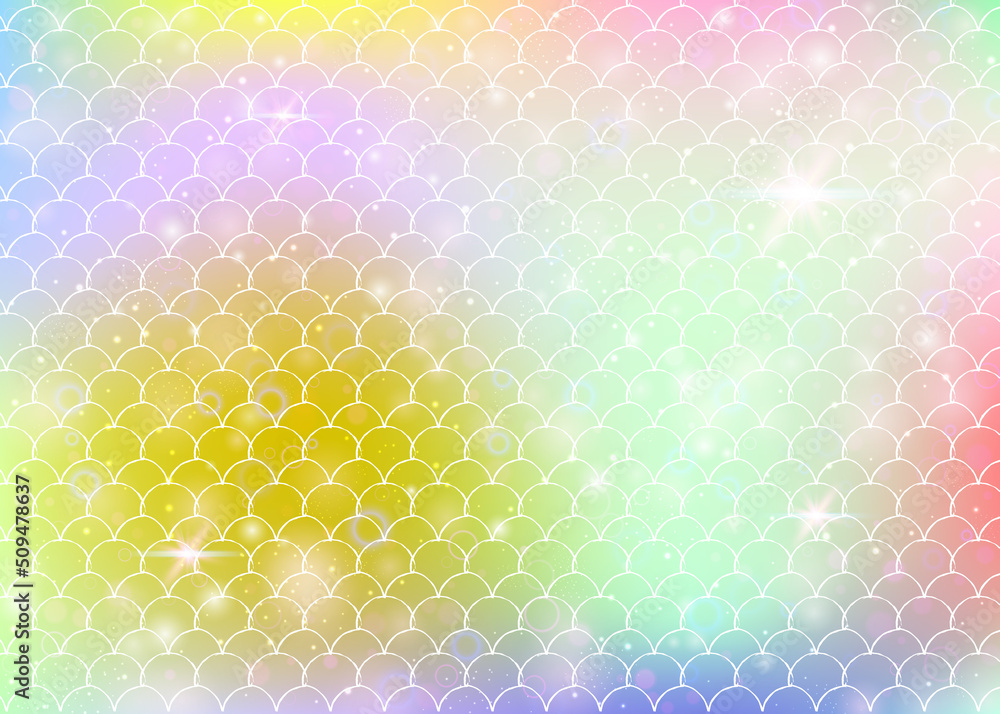 Princess mermaid background with kawaii rainbow scales pattern. Princess mermaid background with kawaii rainbow scales pattern.