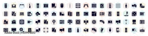 devices filled icons set. glyph icons such as mobile programming, resistance, magic mouse, psd file, descendant, os x, cooling fan, cd drive, php document icon.