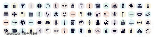 hairdressing filled icons set. glyph icons such as tank top, afro pick, lashes, moustaches, lavender, cane, avocado, elegante, tissue paper icon.