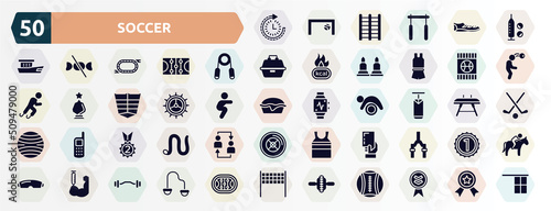 soccer filled icons set. glyph icons such as routine, doping, handgrip, blue card, crank, boxing bag, second place, yellow card, steroids, electric unicycle icon.