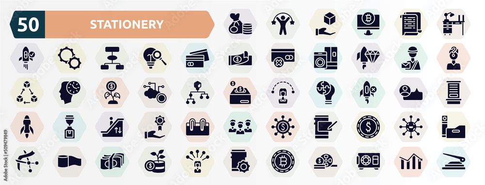 stationery filled icons set. glyph icons such as rich, drawers, card payment, mailman, netoworking, rejected, mechanic stairs, digital, wrap, binary icon. stationery filled icons set. glyph icons such as rich, drawers, card payment, mailman, netoworking, rejected, mechanic stairs, digital, wrap, binary icon.