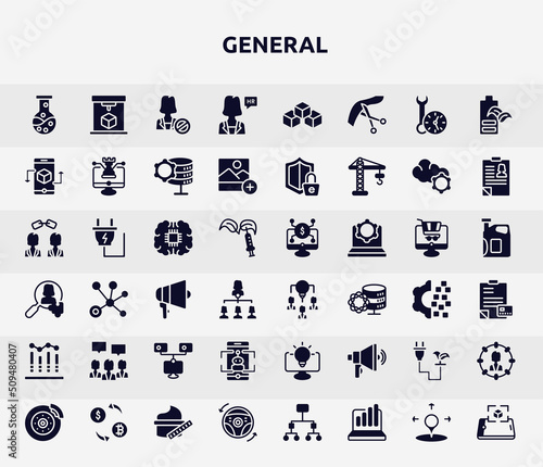 general filled icons set. glyph icons such as chemical lab, hr manager, ar app, future technology, collaborative idea, brand engagement, ar game, biomass energy, autopilot icon.