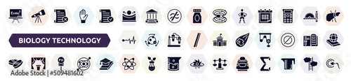 biology technology filled icons set. glyph icons such as relativity, concave, basketball player, life line, meteor, drugs, ph, galaxy, space capsule icon.