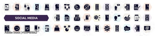 social media filled icons set. glyph icons such as connection, mobile phone variant, phone interface, bell interface, mobile phone de, , complaints book, toaster, ad block icon.