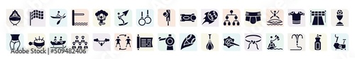 sport fitness filled icons set. glyph icons such as asian hat, kayaking, kitesurf, home run, blobbing, ringer, baseball team, sacred scriptures, belts icon. photo