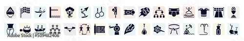 sport fitness filled icons set. glyph icons such as asian hat, kayaking, kitesurf, home run, blobbing, ringer, baseball team, sacred scriptures, belts icon.