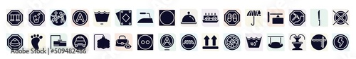 indications filled icons set. glyph icons such as swings, chasing prohibited, , ferry carrying cars, store board, four toe footprint, taxi stop, dry medium heat, 40 degree laundry icon.
