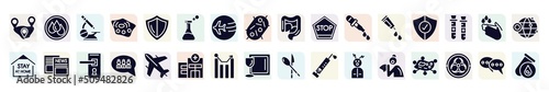 filled icons set. glyph icons such as distance, microscope, flask, stop, protection, news, group, statistics, sneeze icon.