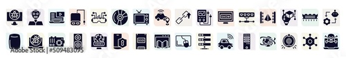 internet security filled icons set. glyph icons such as cracker, video lesson, blu ray, diagtic tool, 3d scanner, no virus, dvd player, solid state drive, computer tower icon.