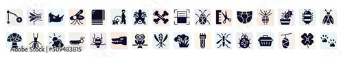 animals filled icons set. glyph icons such as branch, rhinoceros, walking the dog, beetle, louse, termite, caterpillar, owl, ladybug icon.