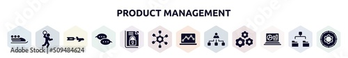 product management filled icons set. glyph icons such as bobsleigh, handball, aerial advertising, speech bubbles, encrpyted file, project scheme, graph notebook, org, statistics on screen