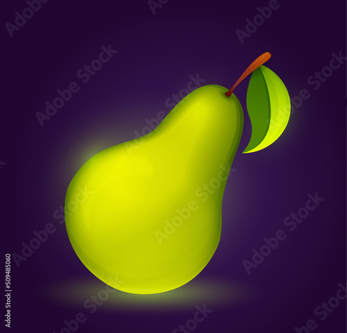 Game big Pear. Green fruit, natural and fresh products. Vitamins and healthy food, harvest in garden. Graphic elements for app development, banner for website. Cartoon flat vector illustration