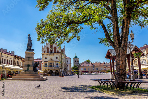 The municipal market in Rzeszów - Poland. Church of St. Adalbert and St. Stanislaus and city streets of Rzeszow - Poland