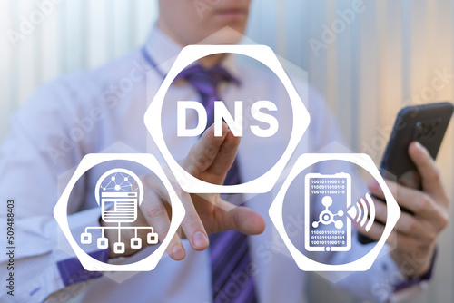 Concept of DNS Domain Name System. DNS network settings, mobile internet, communication technology. photo