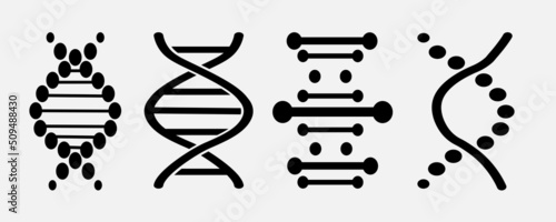 DNA icons set. Structure molecule, chromosome icon.  DNK. Life gene model, biocode, genetics, molecules, medical symbols.  DNA vector pictogram, genetic sign. Vector illustration