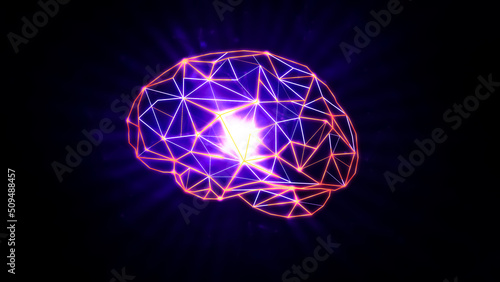Brain energy concept abstract background with glowing lights inside the futuristic brain. Modern artificial technology concept backdrop © visuals6x