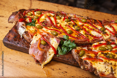 matambre a la pizza with grilled olives ready to be served