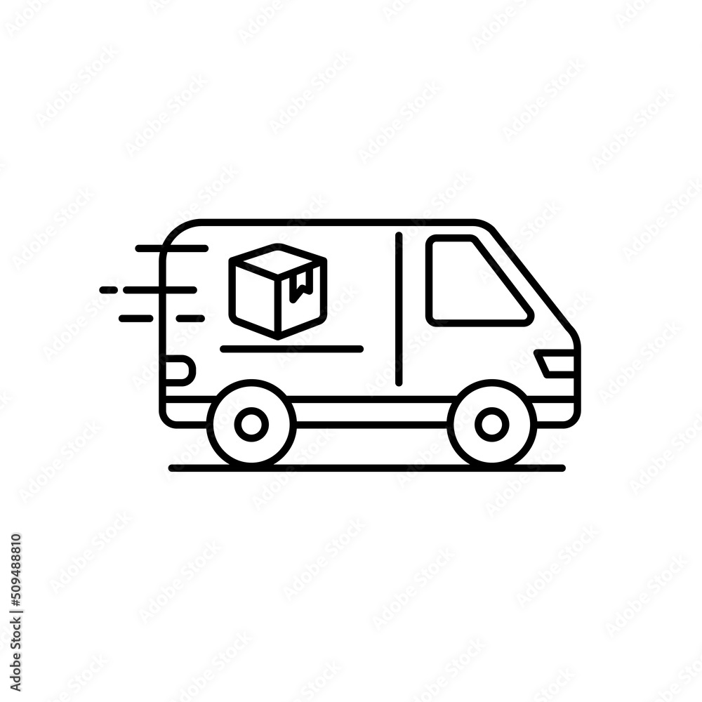 Shipping van icon in linear style isolated on white background