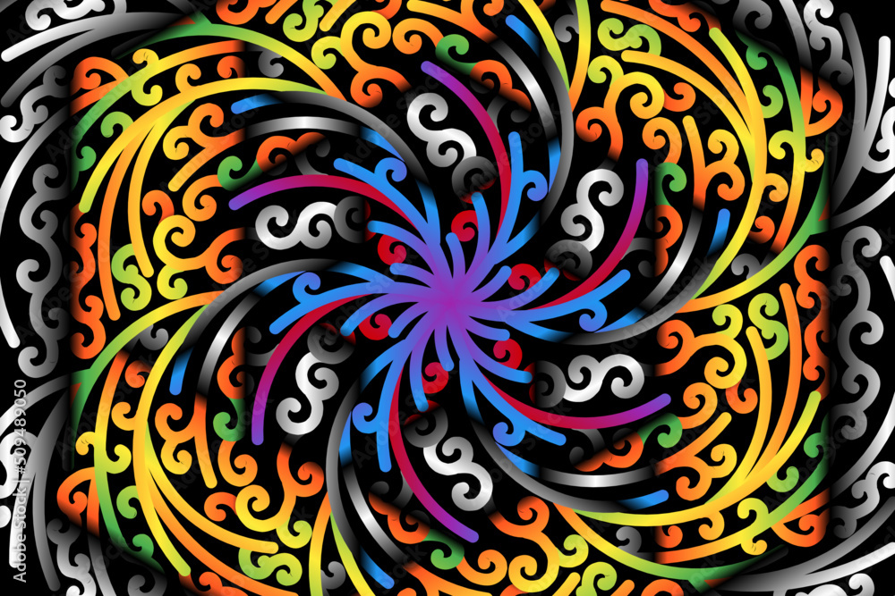 colourful caleidoscope gradient flower art pattern of indonesian culture traditional tenun batik ethnic dayak ornament for wallpaper ads background colourful caleidoscope gradient flower art pattern of indonesian culture traditional tenun batik ethnic dayak ornament for wallpaper ads background